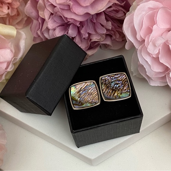 Elegant Abalone Shell Square Silver Cufflinks - Picture 11 of 16